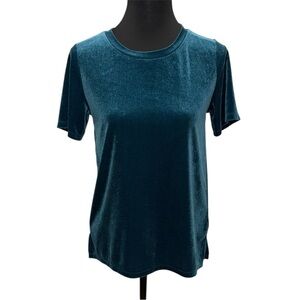 Old Navy XS Teal Velvet Short Sleeve Top Stretch Soft Party Holiday Minimal
